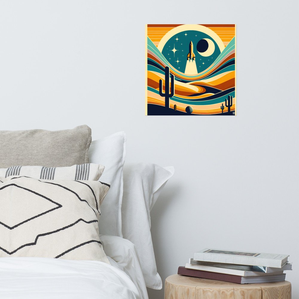 Retro rocket over desert moonscape