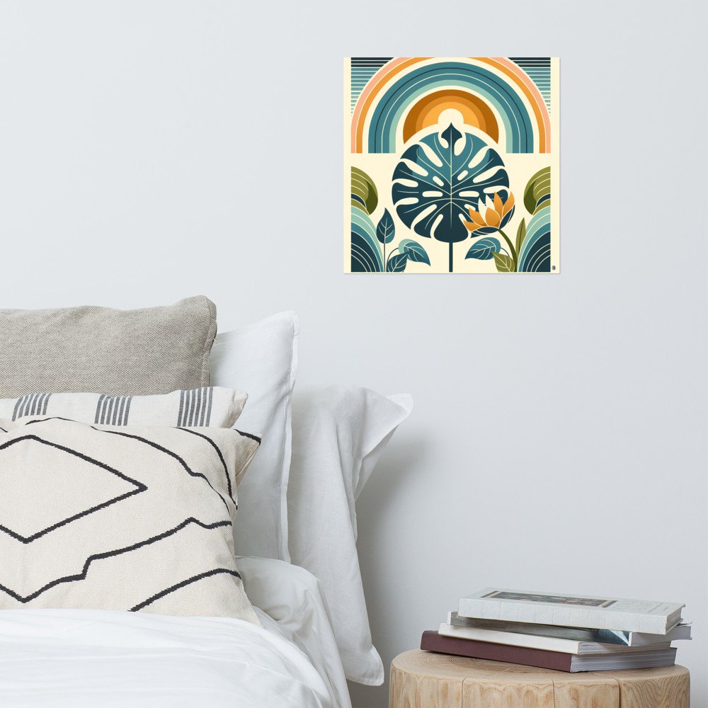 Monstera Leaf with Rainbow Arches Botanical Design