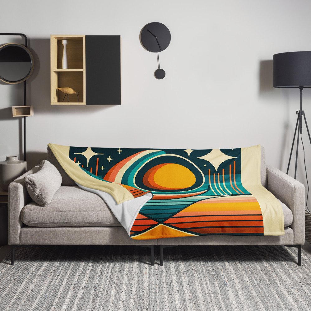 Geometric Sun Moon Over Striped Horizon