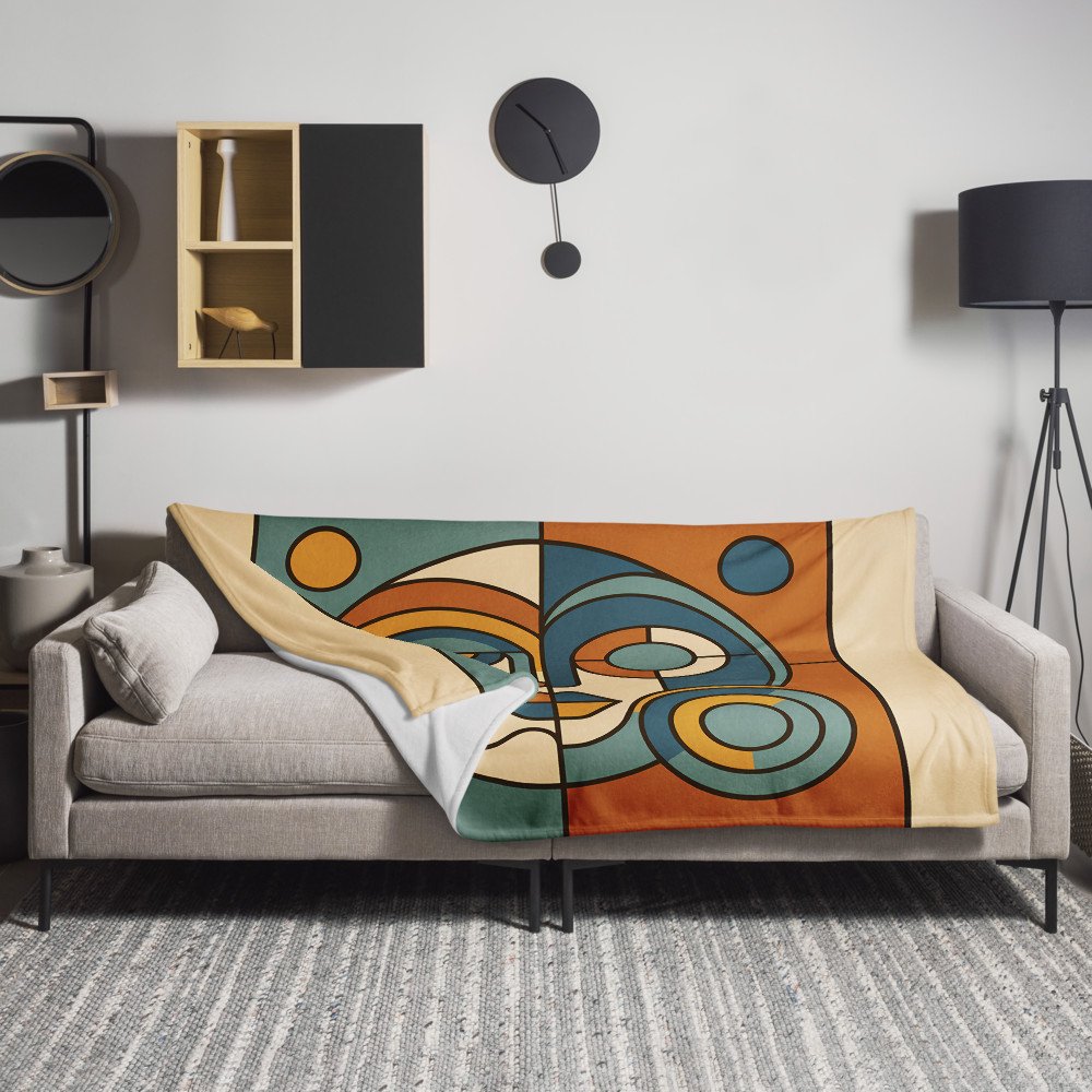 Geometric Abstract Face in Teal and Orange