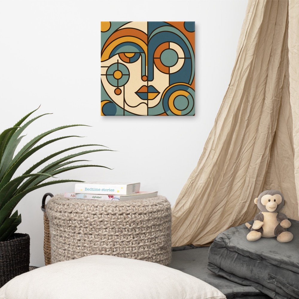 Geometric Abstract Face in Teal and Orange