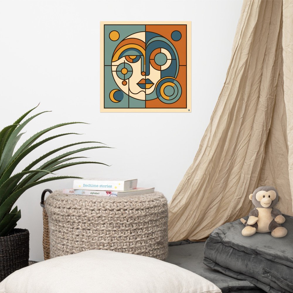 Geometric Abstract Face in Teal and Orange