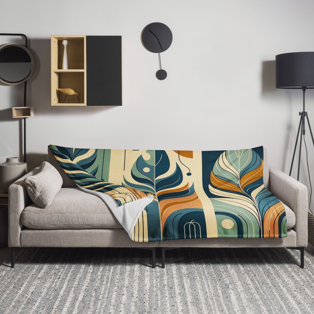 Abstract Botanical Leaves in Teal and Ochre