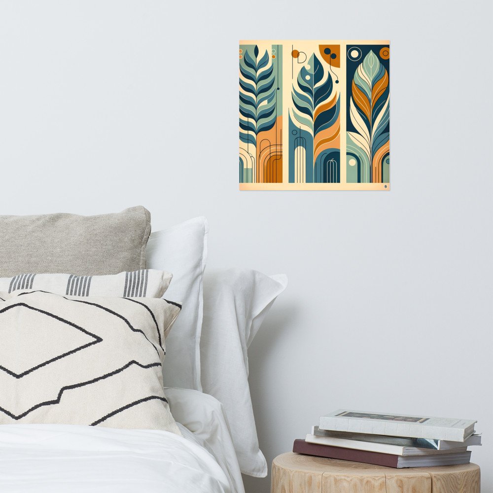 Abstract Botanical Leaves in Teal and Ochre