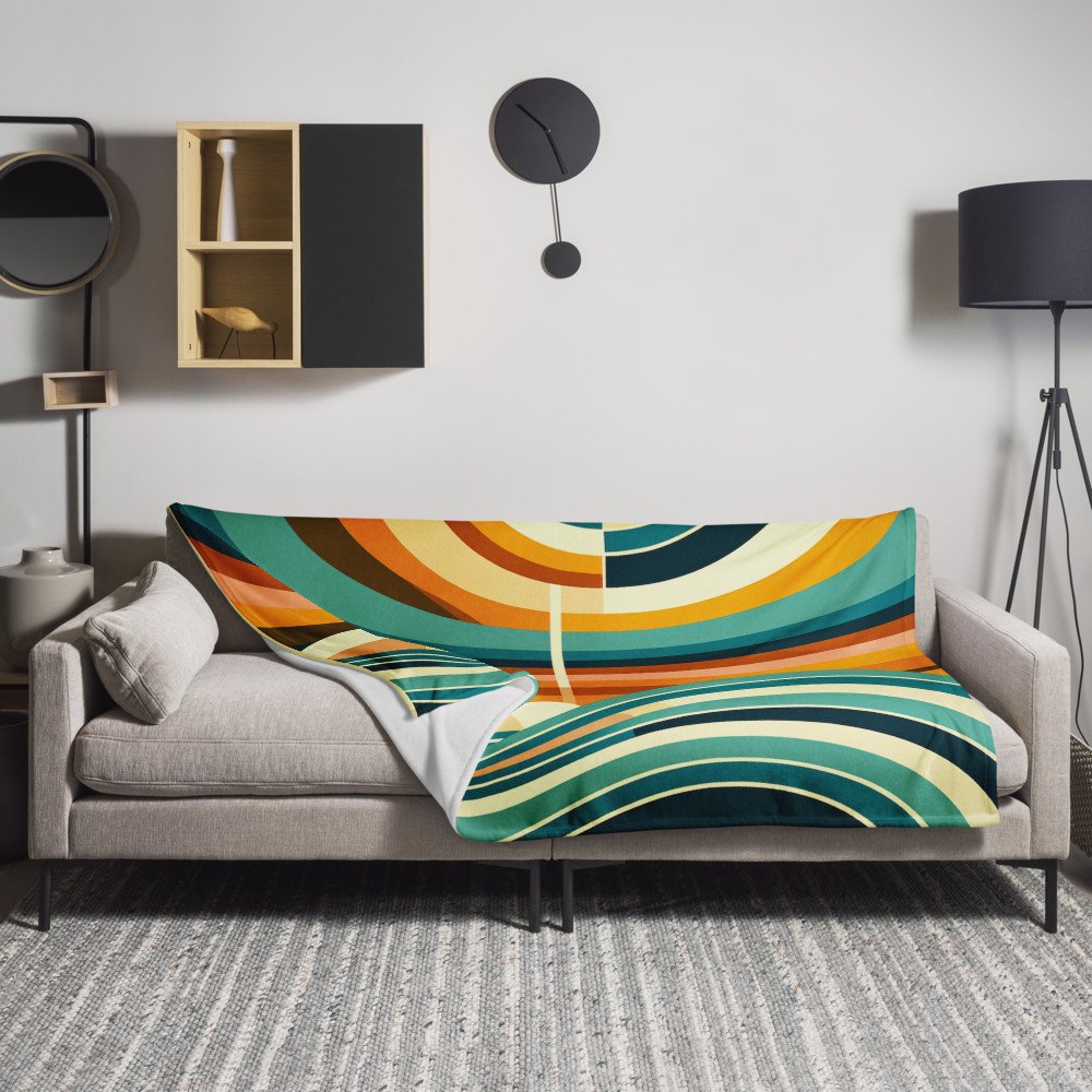 Geometric Sailboat Beneath Concentric Sunset Waves