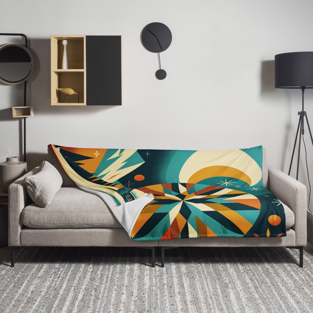 Geometric Winter Moon and Snowflake Landscape