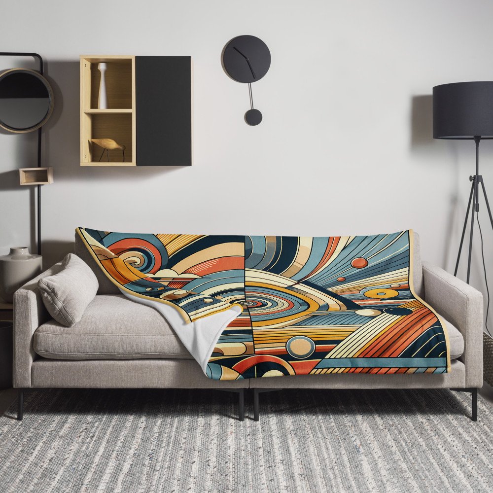 Retro Geometric Spiral Abstract in Teal and Ochre
