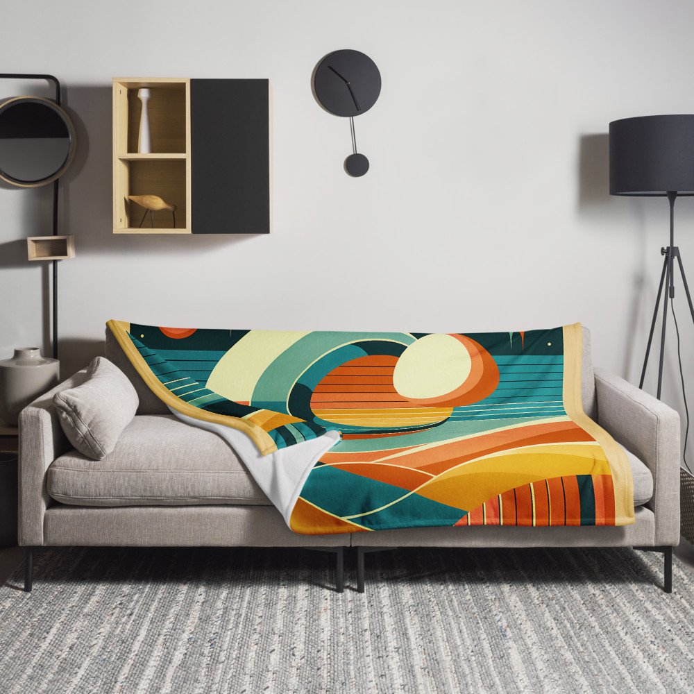 Geometric Sun and Moon Over Abstract Desert