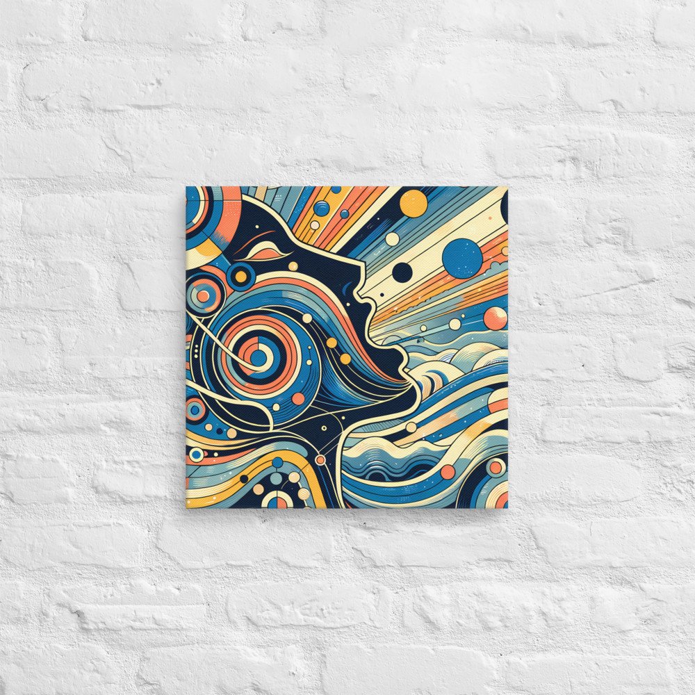 Retro Cosmic Woman Profile with Geometric Orbs