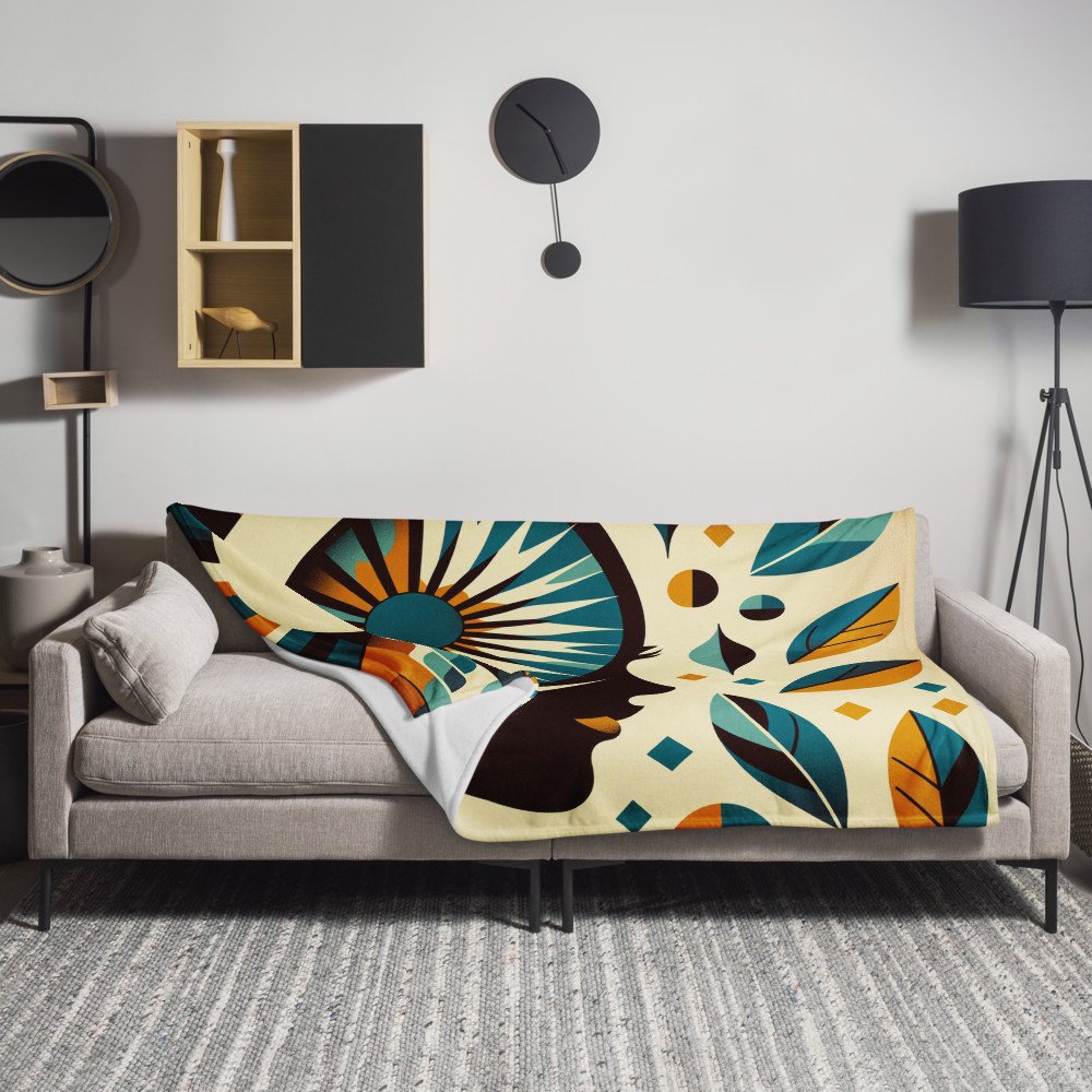 Abstract Face with Sunburst Eye and Leaves