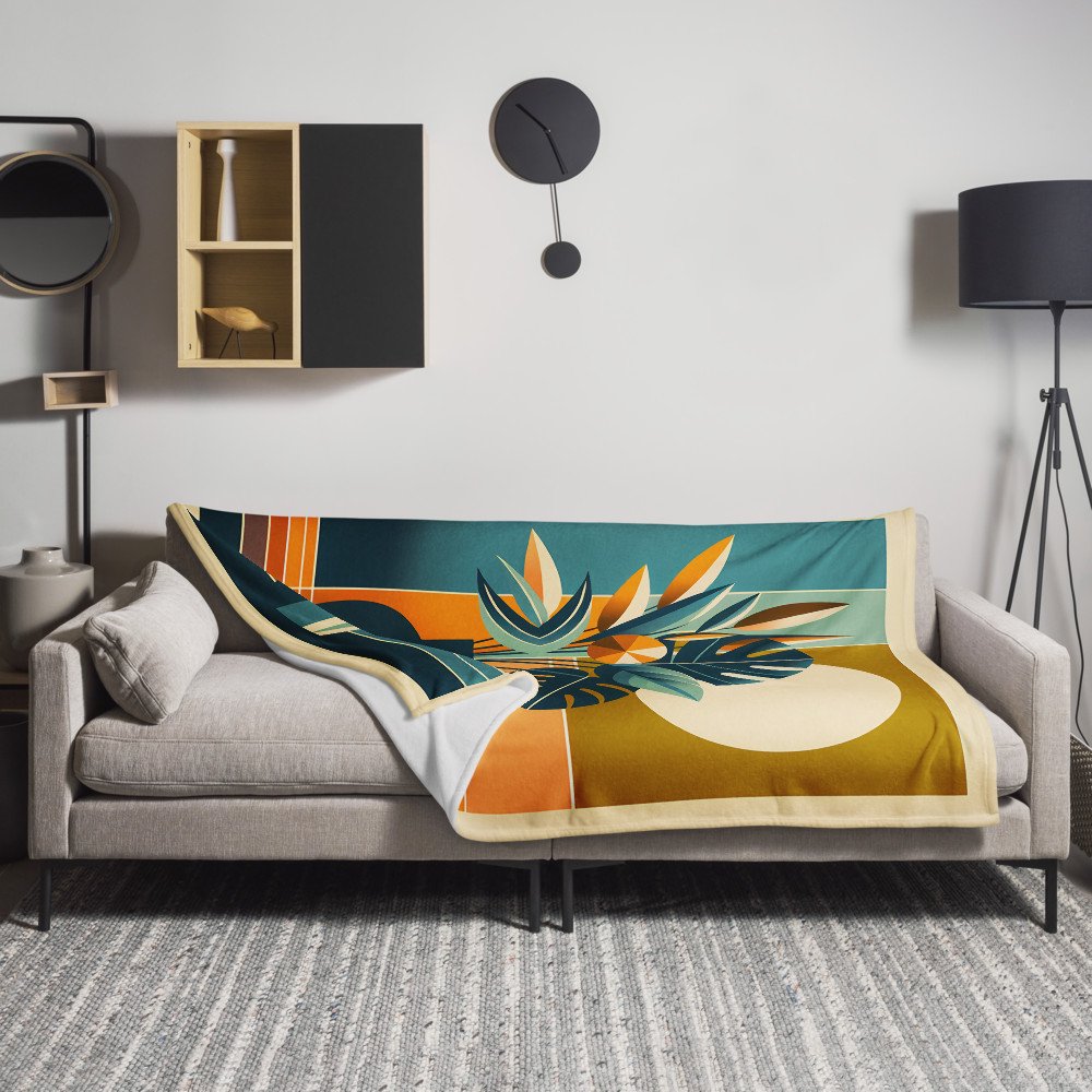 Geometric Botanical Vase with Sun and Tropical Leaves