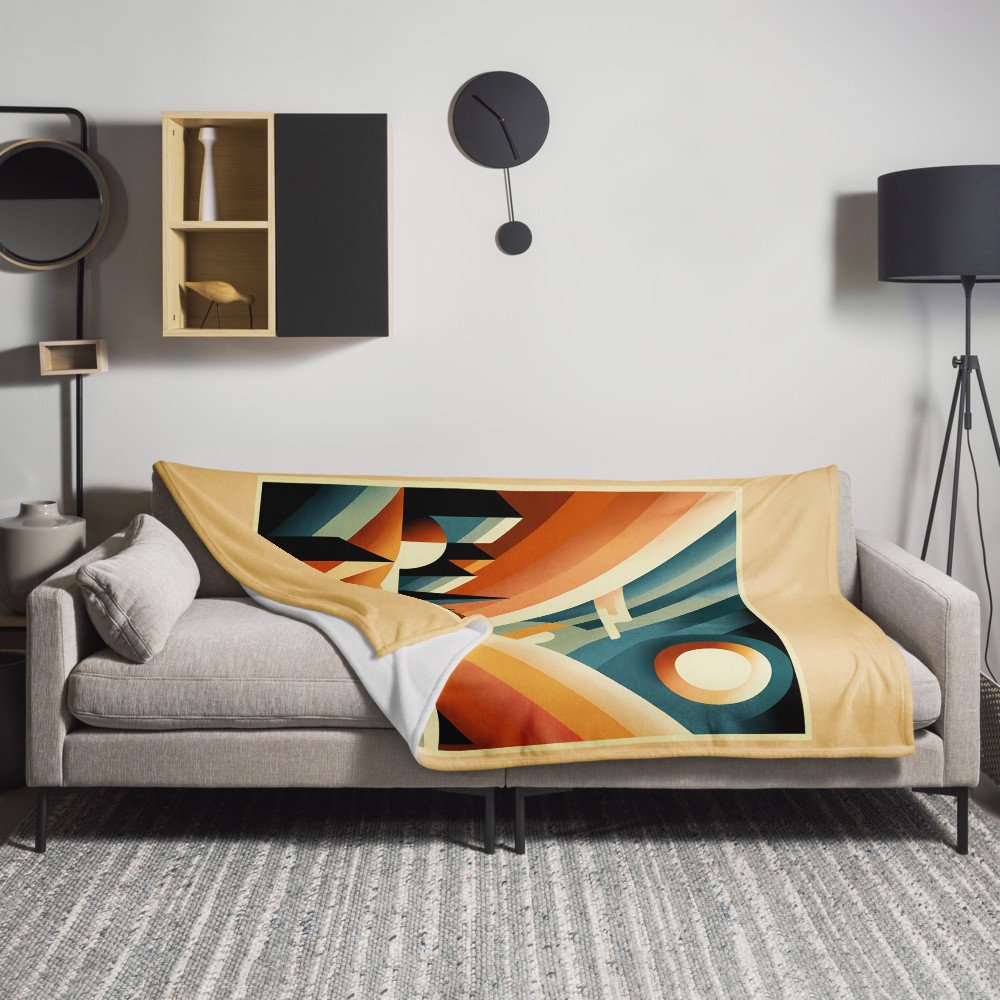 Retro Geometric Sunset Mountain Landscape in Teal