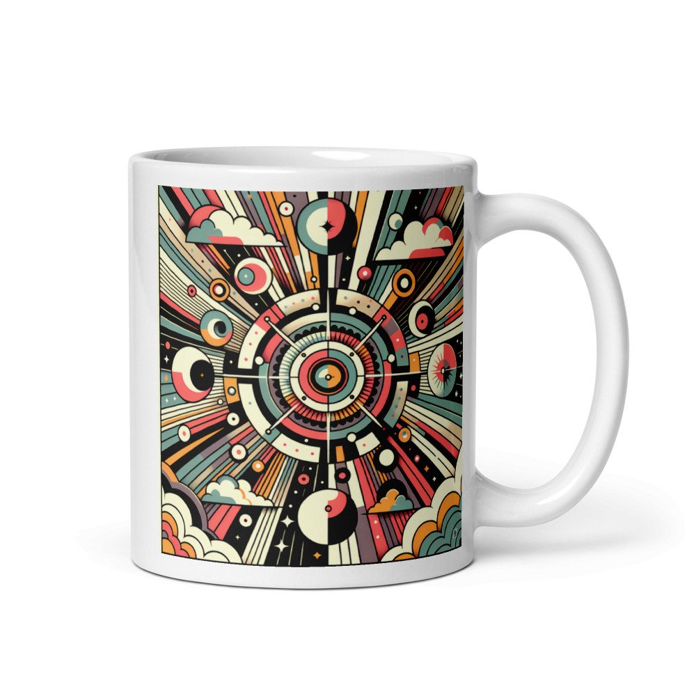 Retro Geometric Space Scene with Clouds