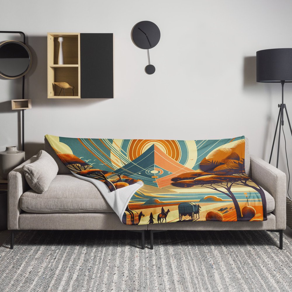 Retro Geometric Mountain Sunset Landscape Illustration