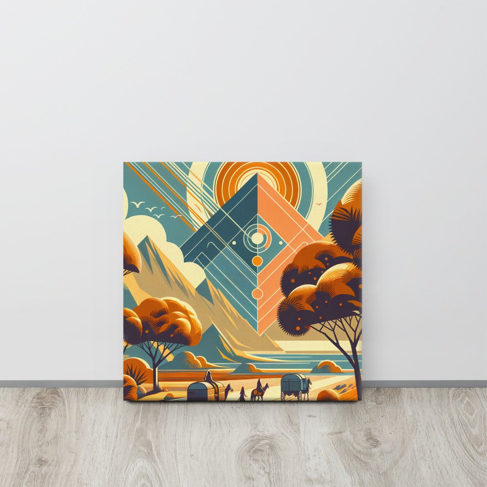 Retro Geometric Mountain Sunset Landscape Illustration