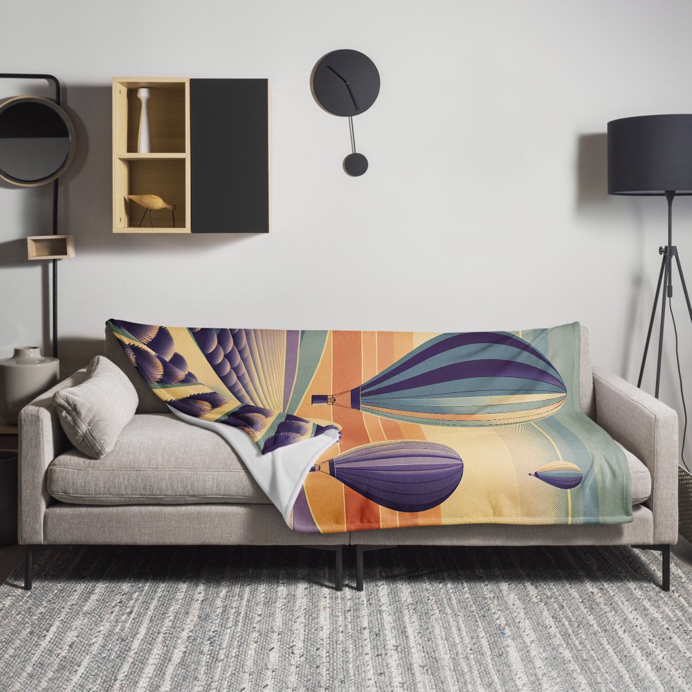 Retro Hot Air Balloons Over Lavender Fields at Sunset