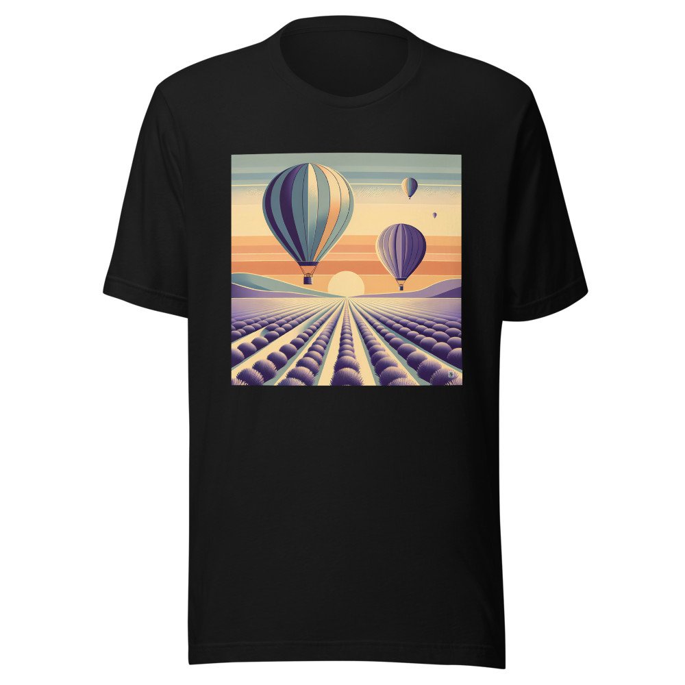 Retro Hot Air Balloons Over Lavender Fields at Sunset