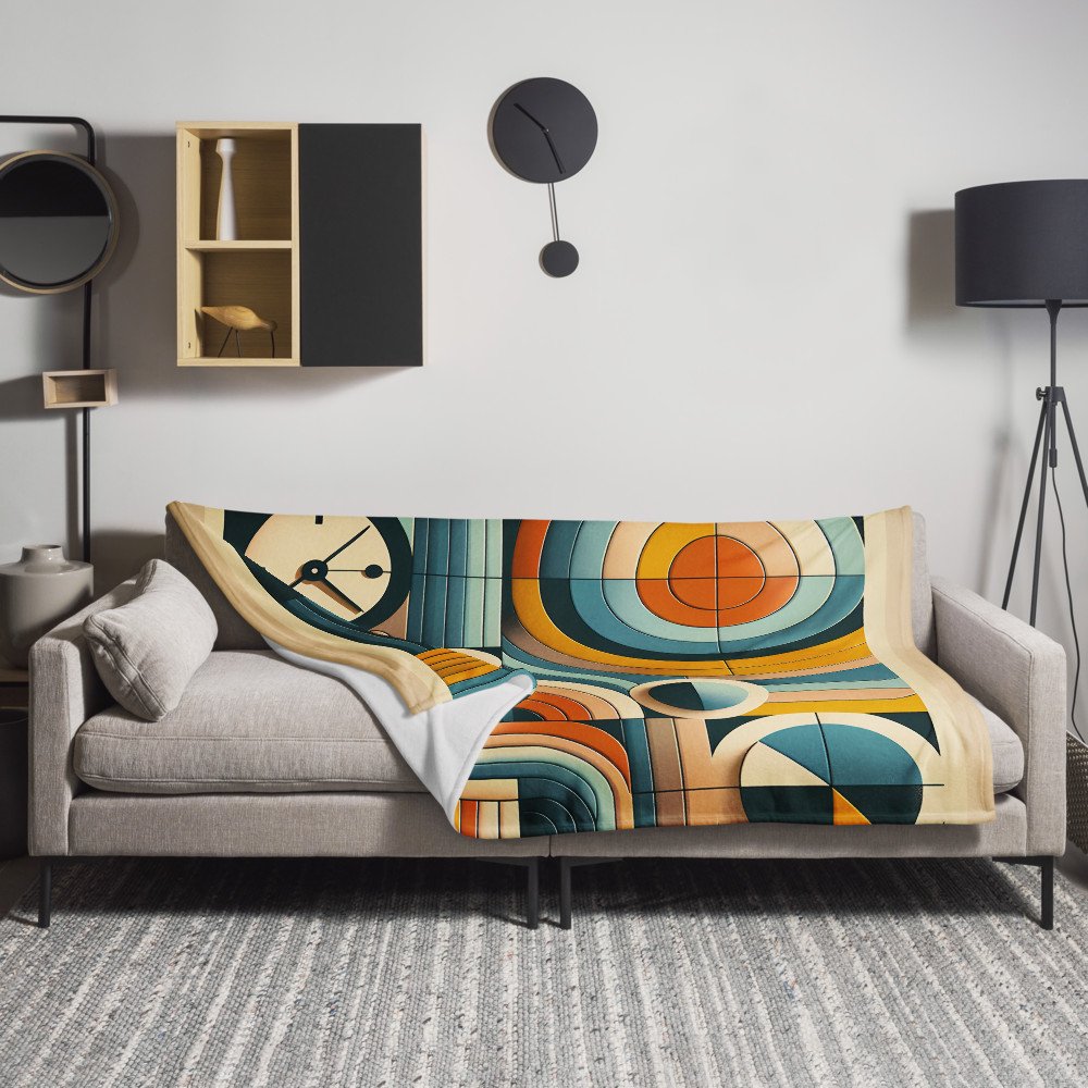 Geometric Retro Circles and Lines Artwork — Throw Blanket