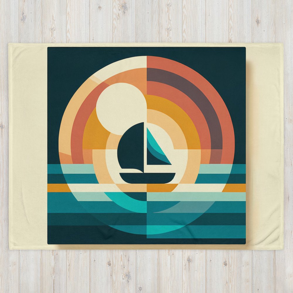 Retro Geometric Sailboat Sunset Art