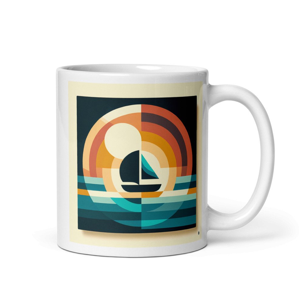 Retro Geometric Sailboat Sunset Art