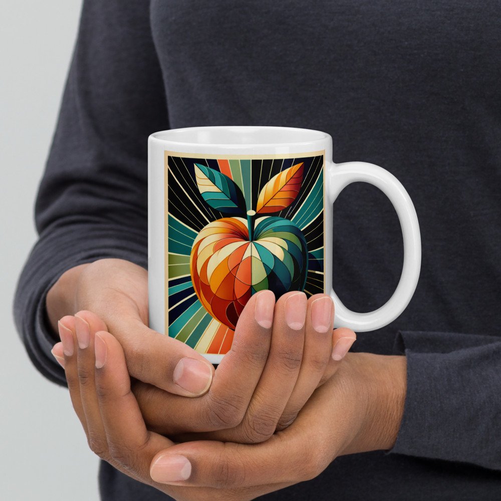 Retro Geometric Apple Sunburst in Teal and Orange