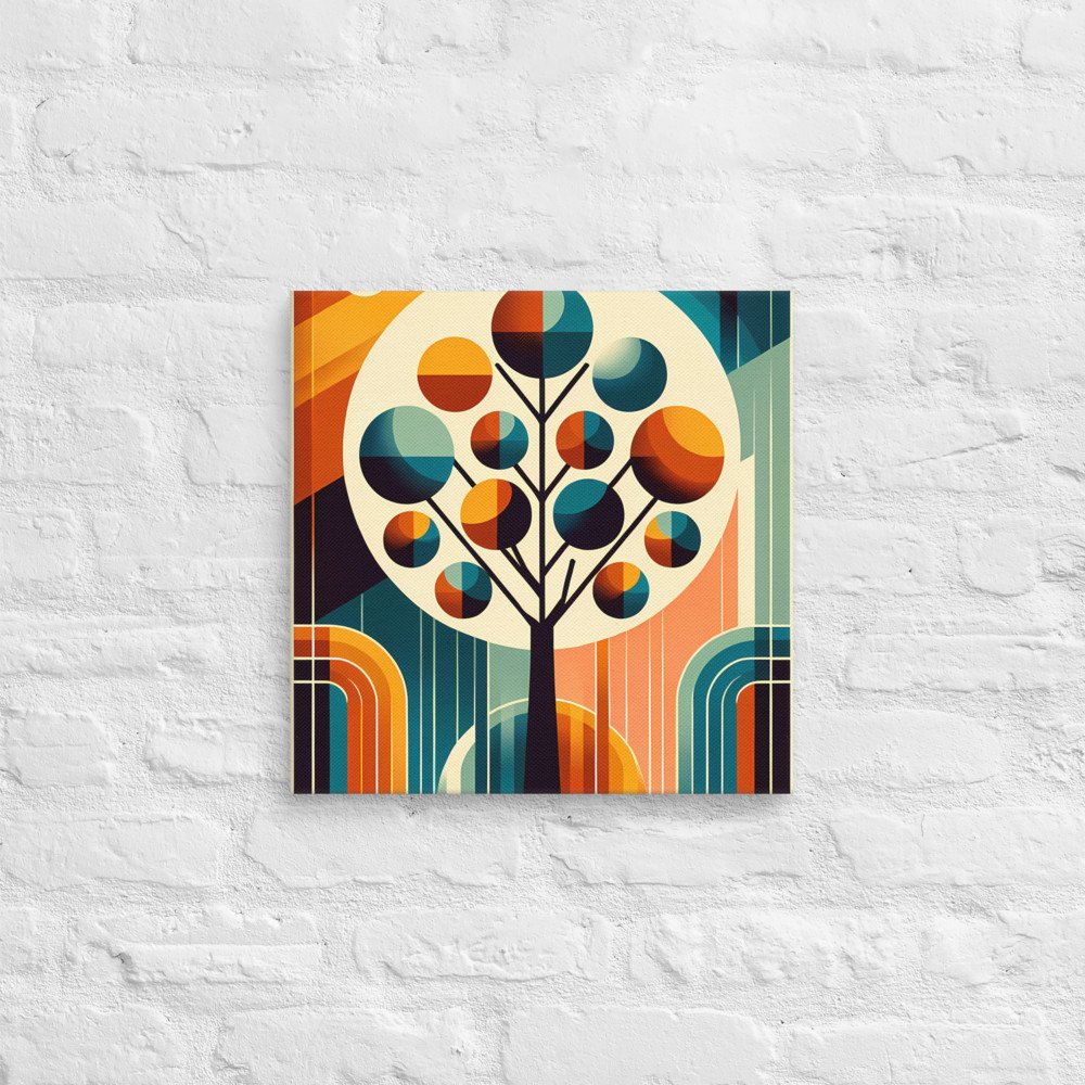 Mid Century Modern Geometric Tree in Teal and Orange