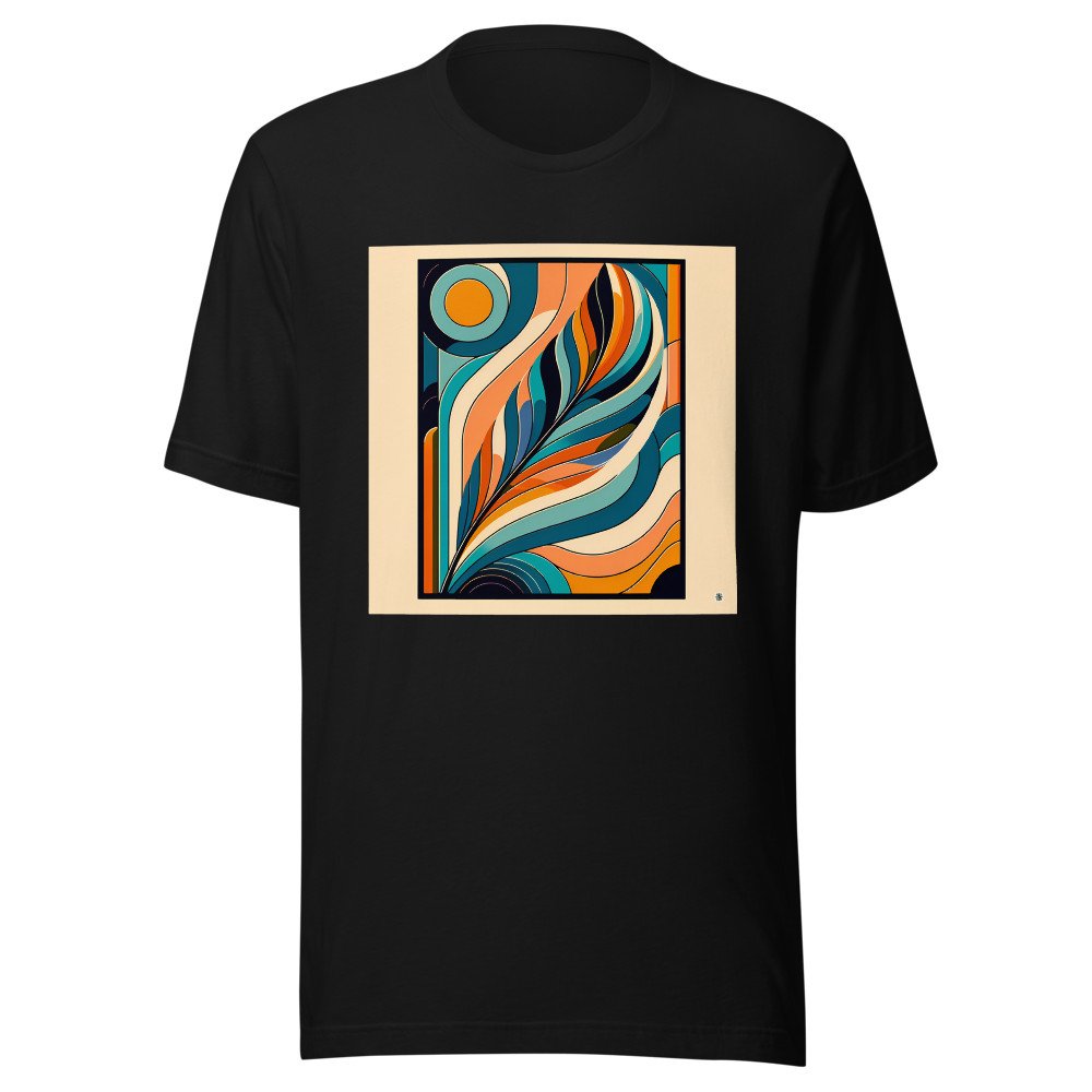 Retro Abstract Feather Waves in Teal and Orange