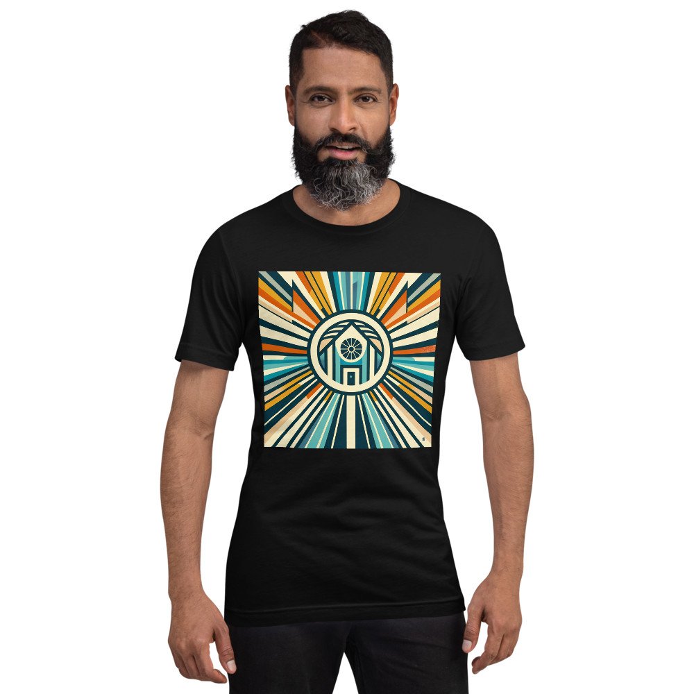 Retro Geometric House Sunburst in Teal and Orange