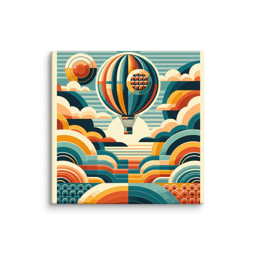 Retro Hot Air Balloon with Geometric Clouds