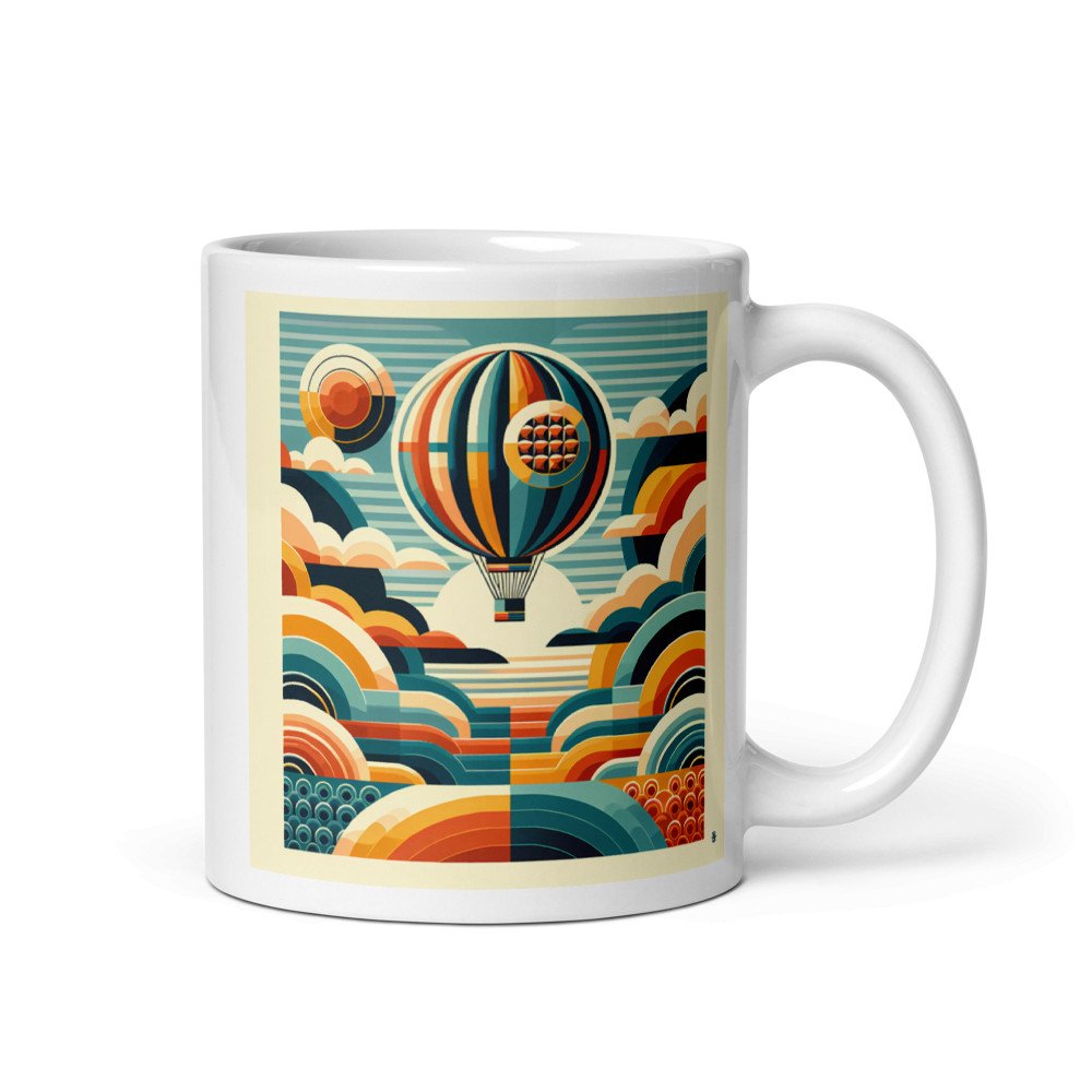 Retro Hot Air Balloon with Geometric Clouds