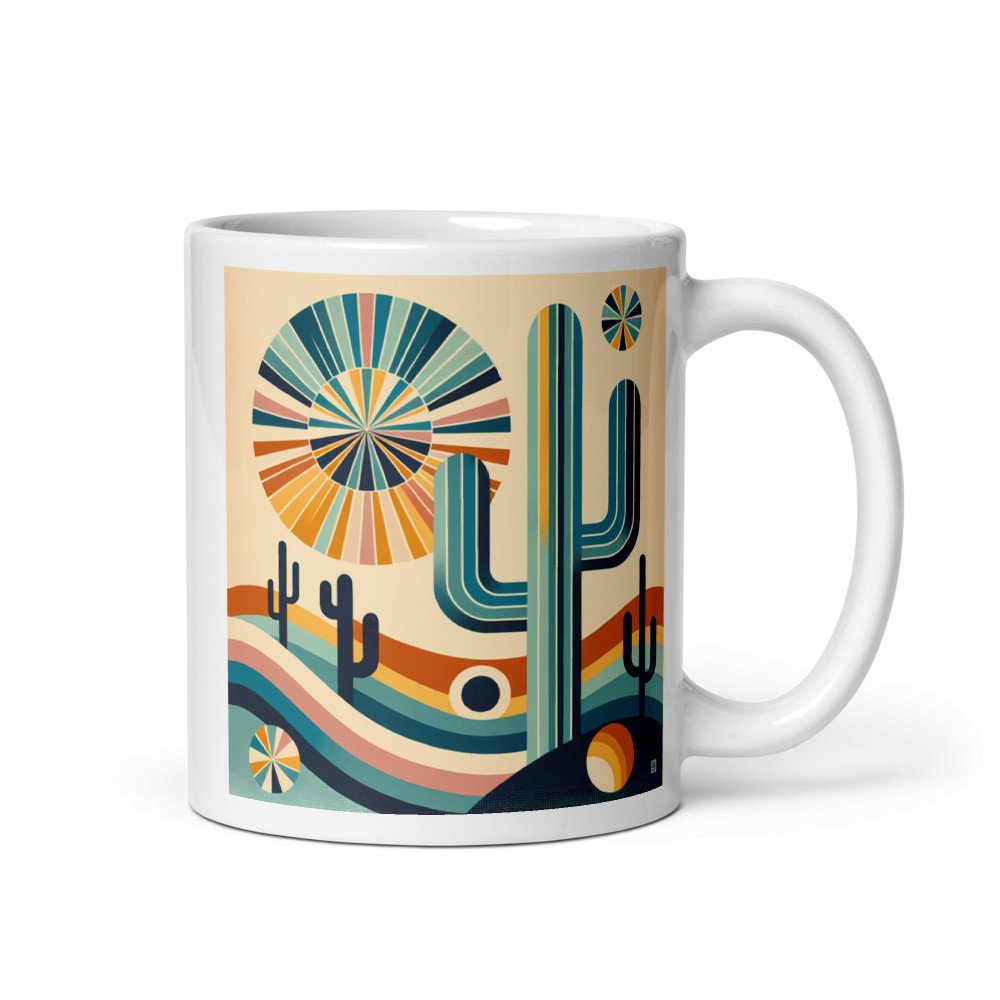 Retro Geometric Cactus Desert Scene