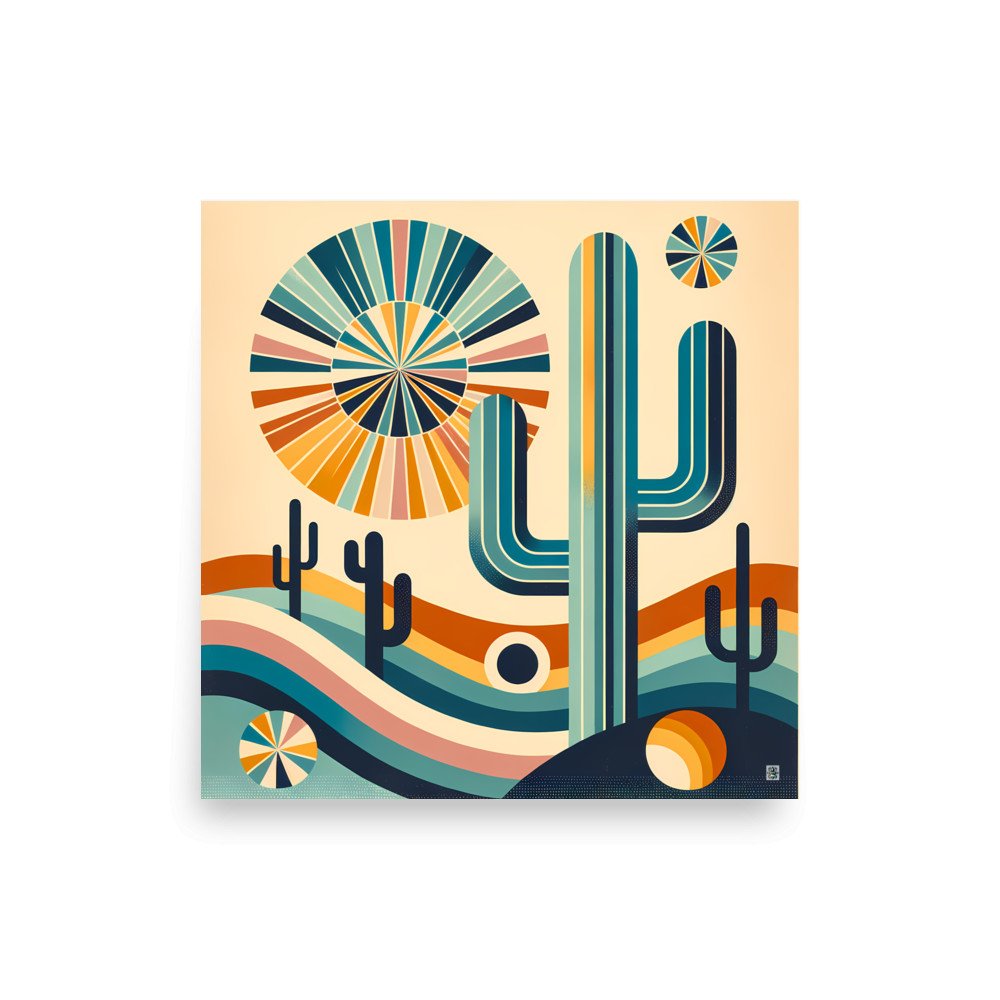Retro Geometric Cactus Desert Scene