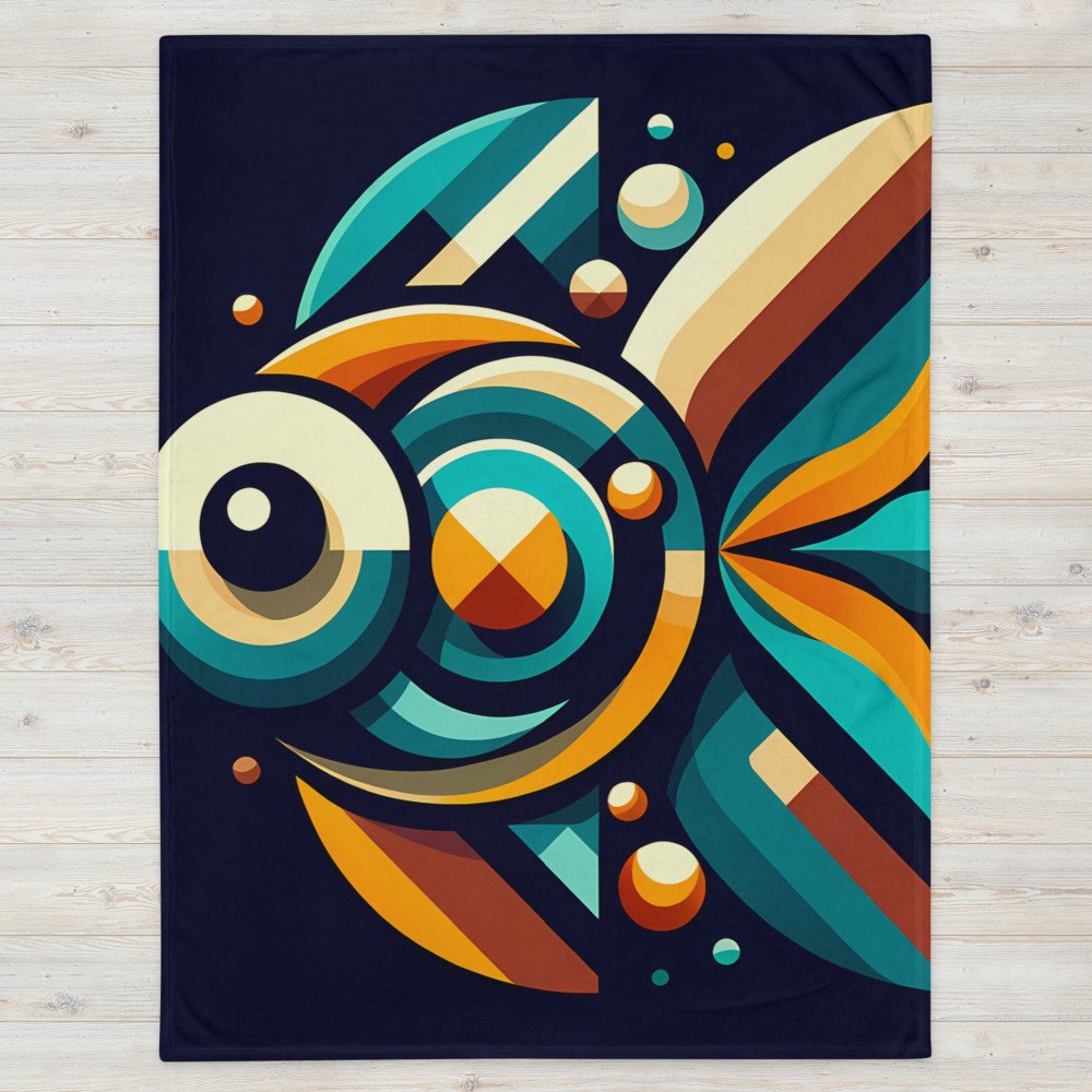 Retro Geometric Fish Illustration in Teal and Orange