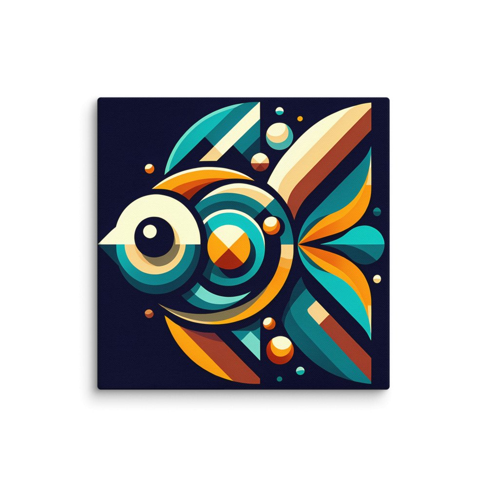Retro Geometric Fish Illustration in Teal and Orange