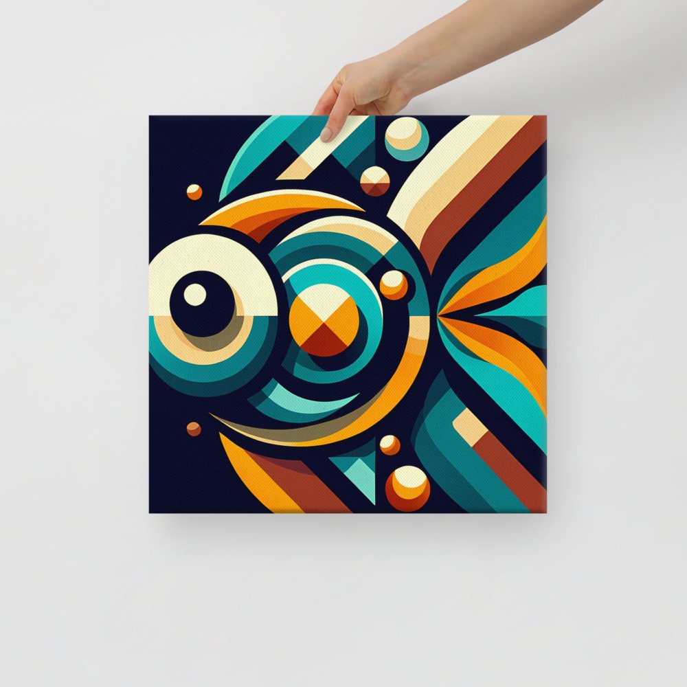 Retro Geometric Fish Illustration in Teal and Orange