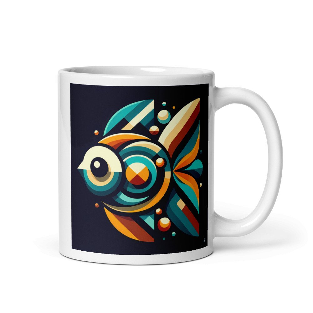 Retro Geometric Fish Illustration in Teal and Orange