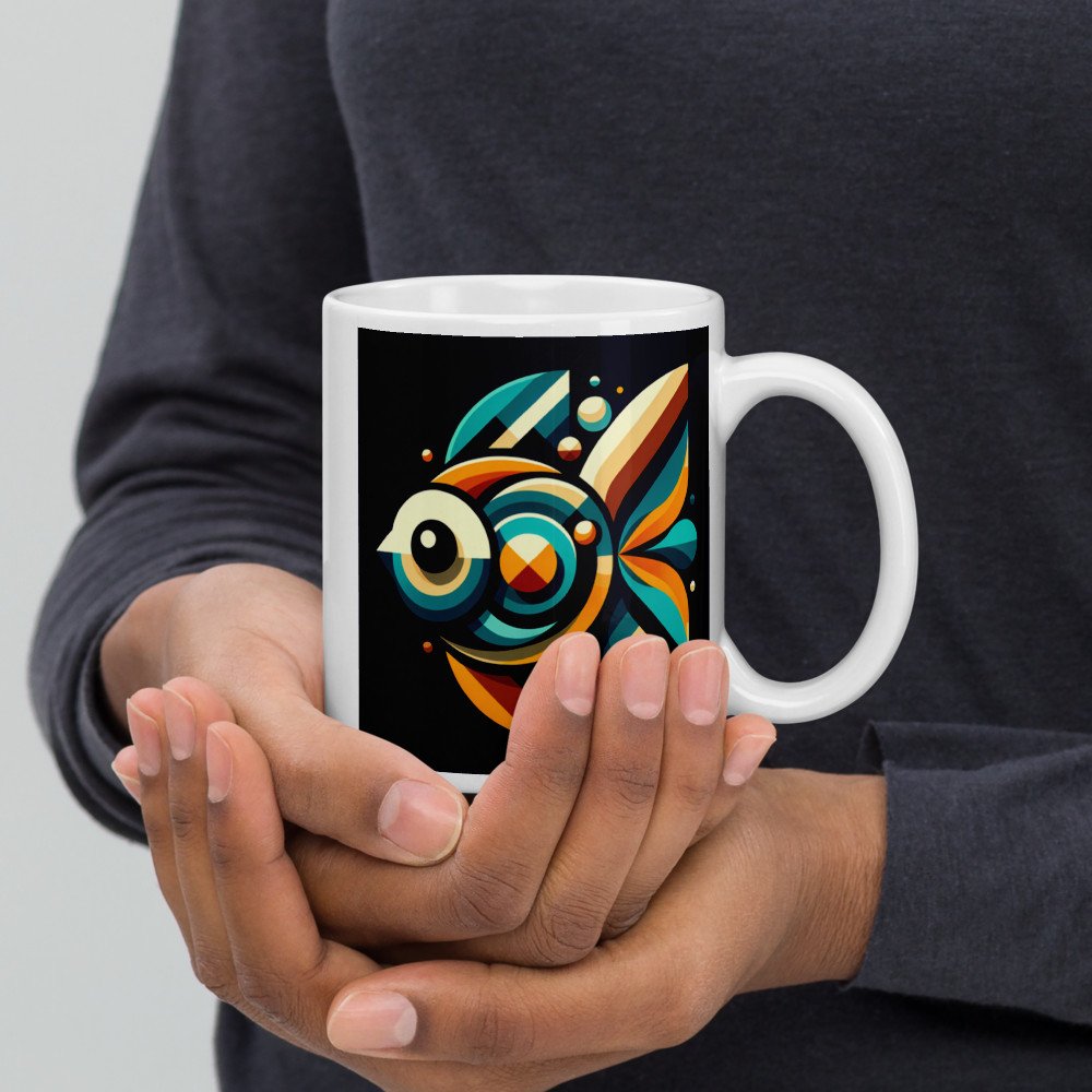 Retro Geometric Fish Illustration in Teal and Orange