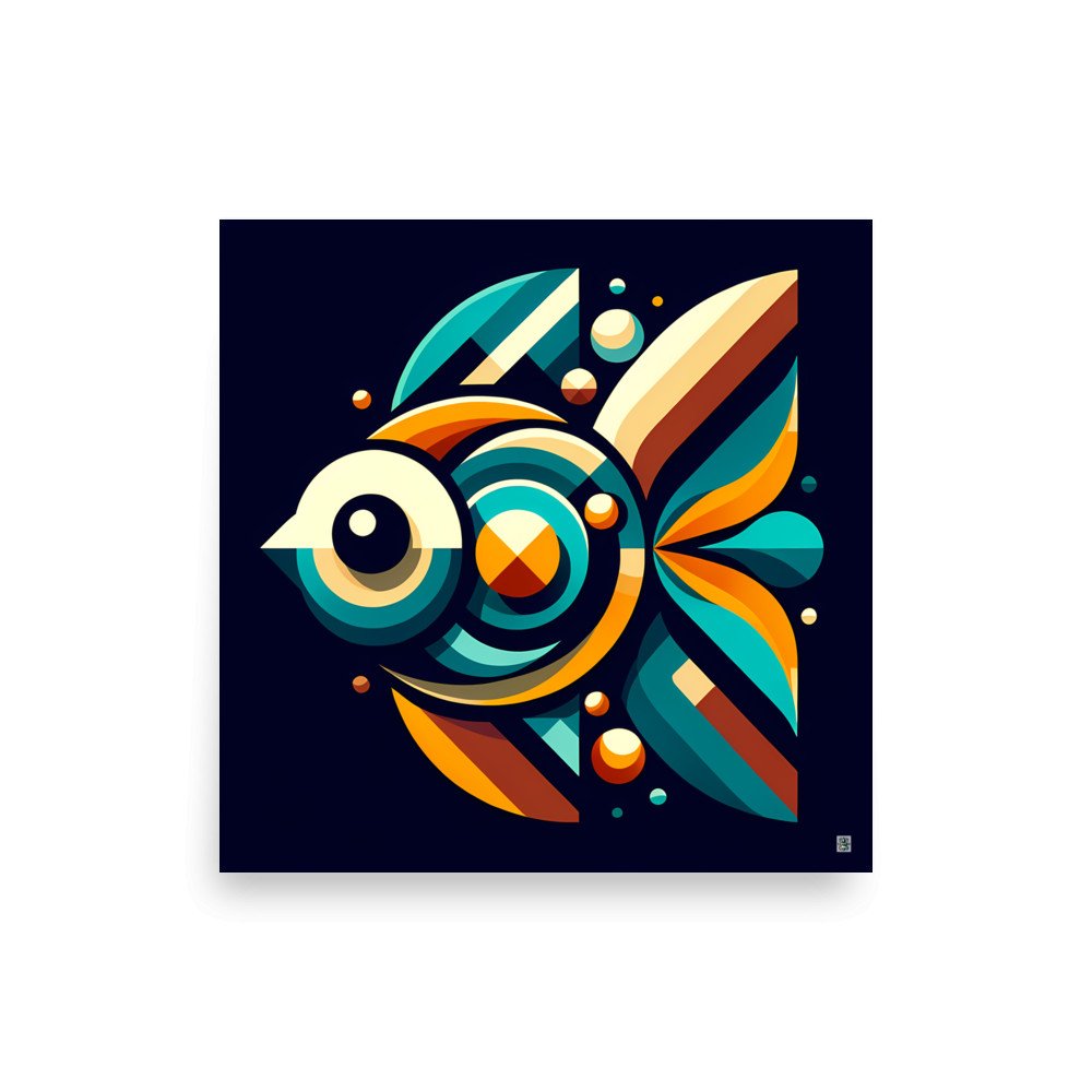 Retro Geometric Fish Illustration in Teal and Orange