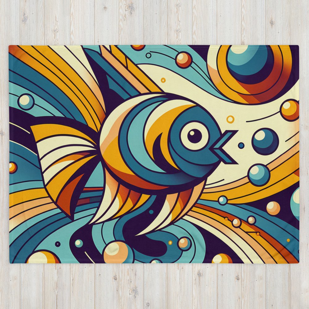 Retro Geometric Fish Illustration in Teal and Orange