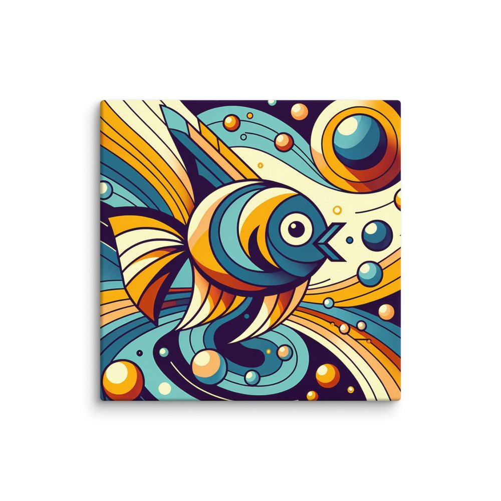 Retro Geometric Fish Illustration in Teal and Orange