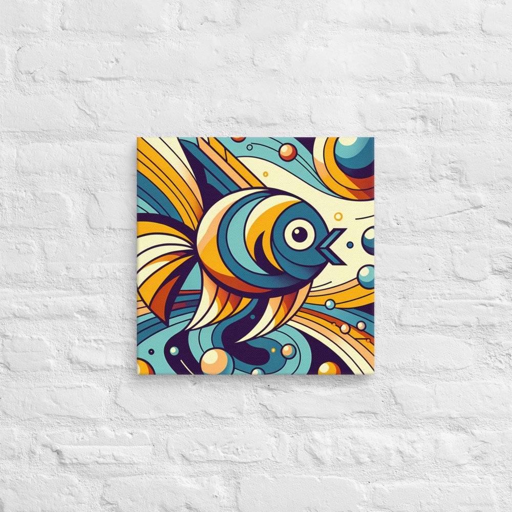 Retro Geometric Fish Illustration in Teal and Orange