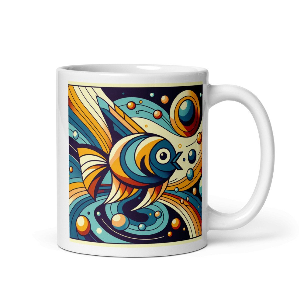 Retro Geometric Fish Illustration in Teal and Orange