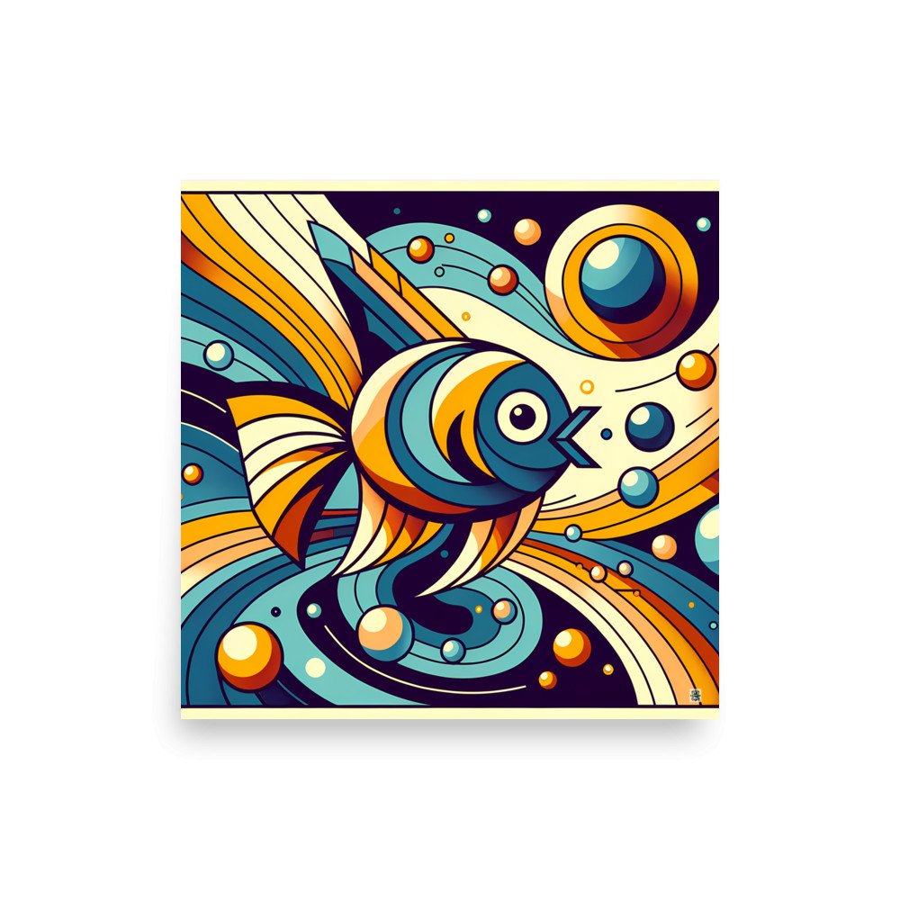 Retro Geometric Fish Illustration in Teal and Orange