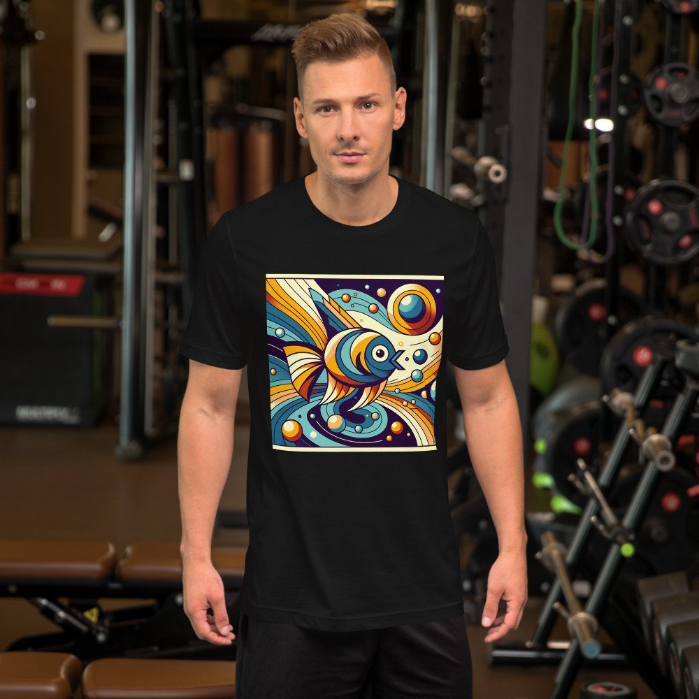 Retro Geometric Fish Illustration in Teal and Orange