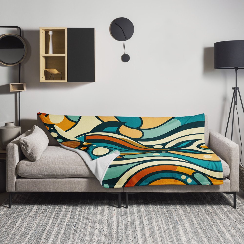 Retro Geometric Fish Abstract Waves in Teal and Orange