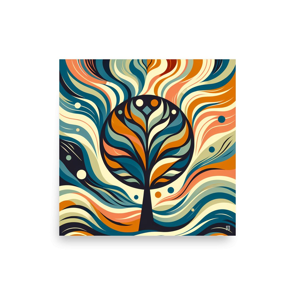 Abstract Tree with Vibrant Swirling Colours