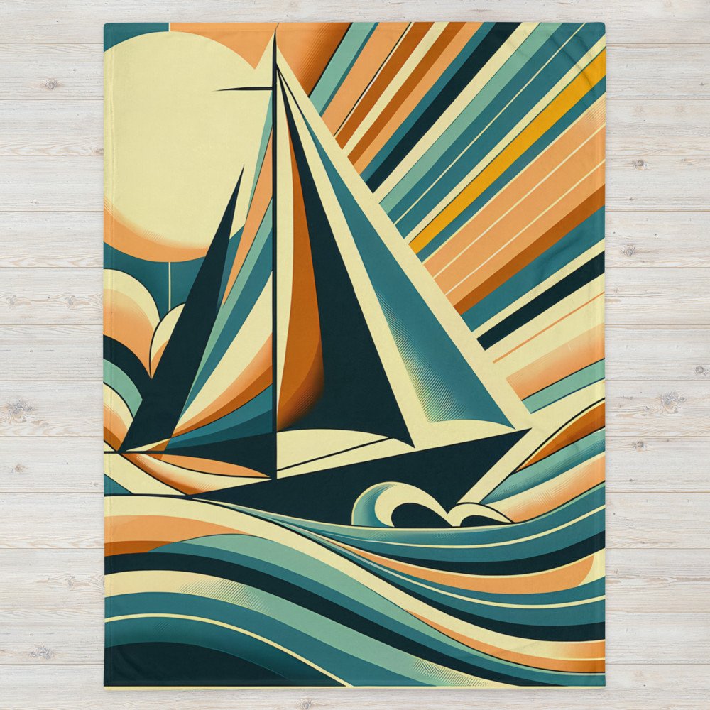 Retro Sailboat with Bold Geometric Waves