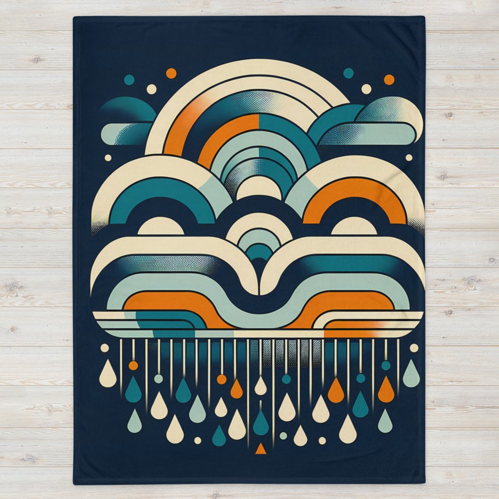 Retro Geometric Rainbow Clouds and Raindrops