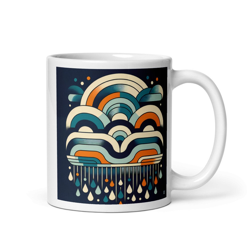 Retro Geometric Rainbow Clouds and Raindrops