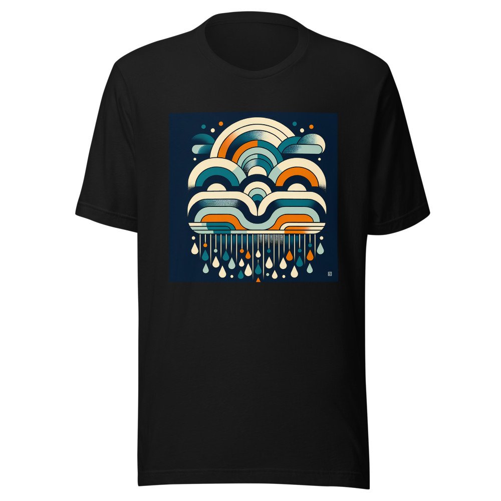 Retro Geometric Rainbow Clouds and Raindrops